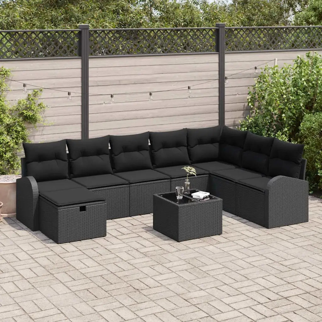 Set Divano da Giardino con cuscino 9 pcs Nero Poly Rattan 3360474