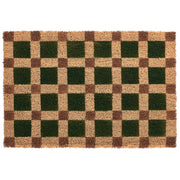 Zerbino in fibra di cocco beige e verde con fondo antiscivolo, 40 x 60 cm. Zerbino decorativo antiscivolo con motivo a quadri