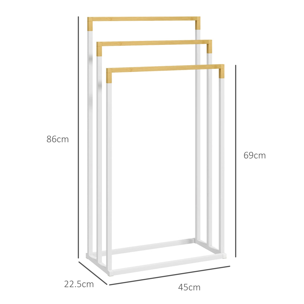 Portasciugamani Autoportante 3 Sbarre Bamb¨´ Acciaio ¨C Xylo ¨C Bianco Legno 45x22.5x86cm