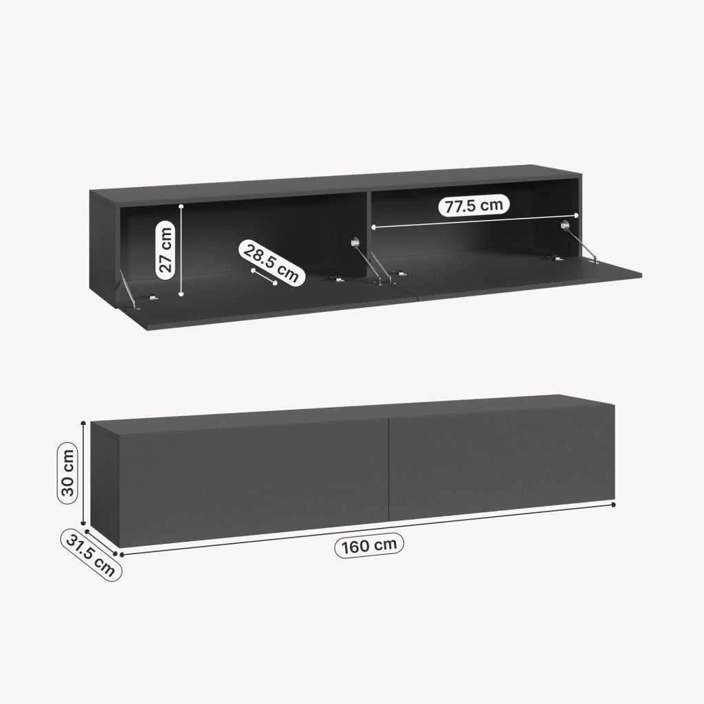 Mobile Pensile Evaton Porta TV da Parete 160 x 32 x 30 cm - Grigio Scuro Opaco [en.casa]