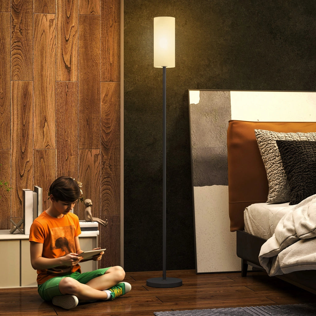 Lampada da Terra ¨C Xylo ¨C Paralume Effetto Lino Bianco con Interruttore a Pedale