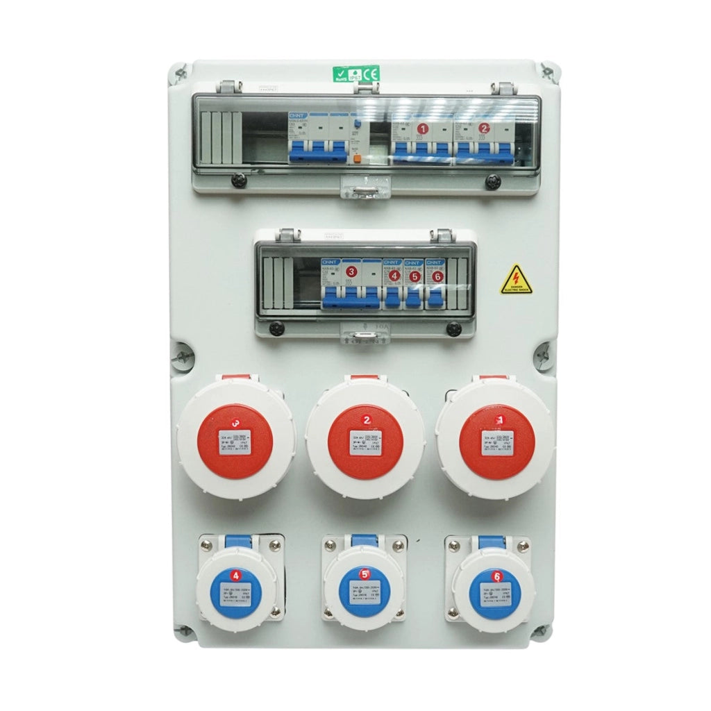 Pannello gruppo prese per organizzazione cantiere 3x415V/32A, 3x250V/16A, 10 moduli, 540x360x180mm IP67 SUNTREE