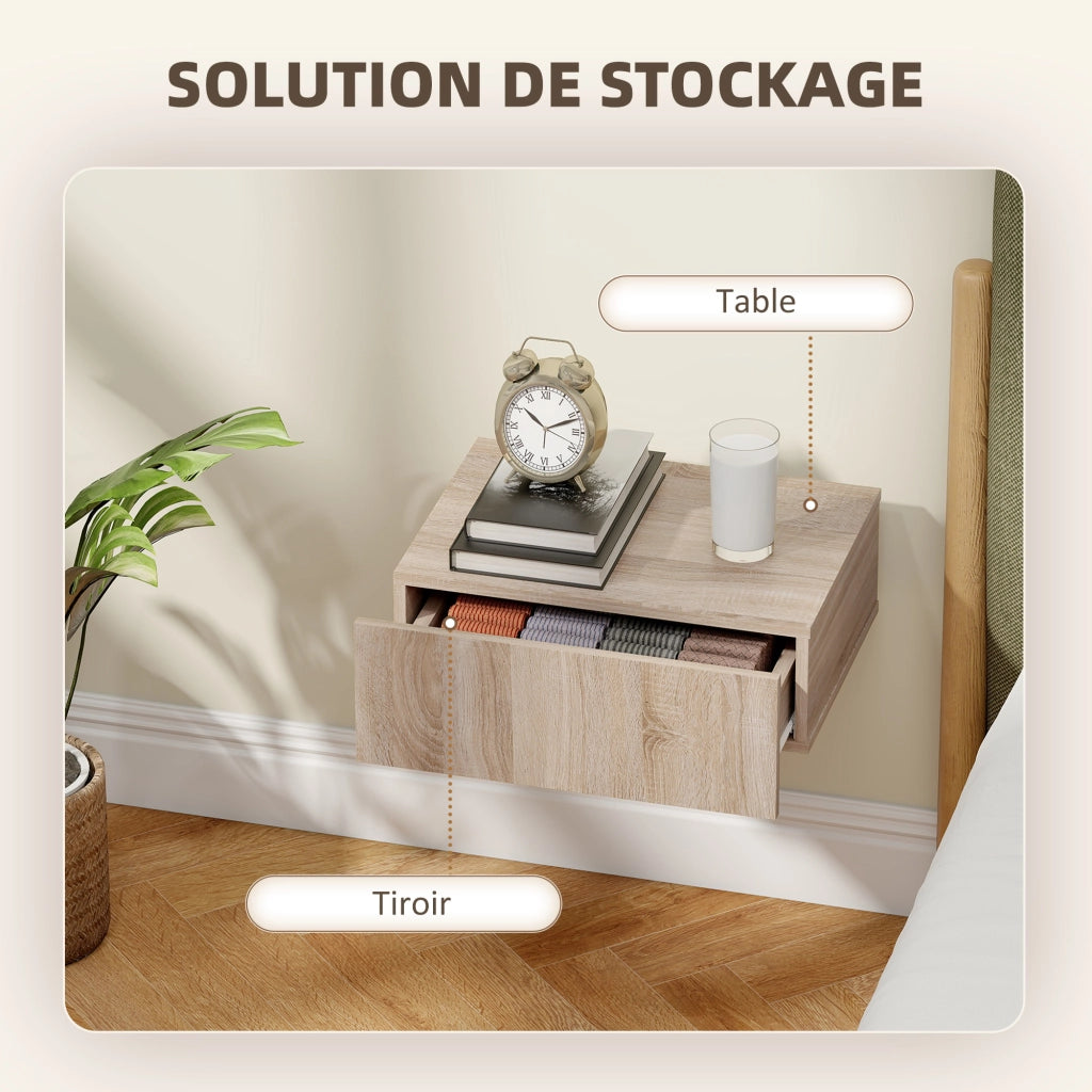 Comodino sospeso con cassetto ¨C Xylo ¨C Set da 2 pezzi quercia 40x30x15 cm