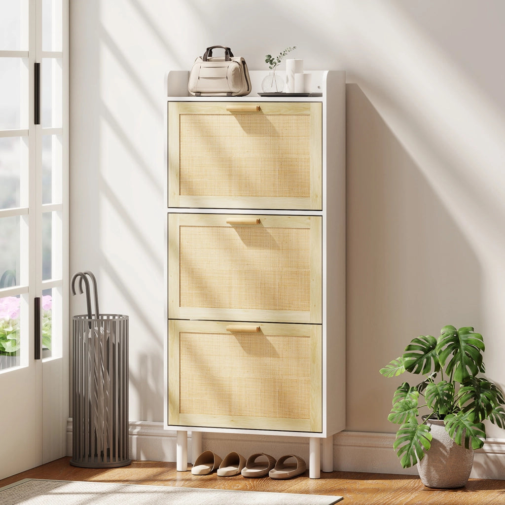 Scarpiera 3 Ante ¨C Xylo ¨C Bianco Effetto Resina Intrecciata 65x24,5x153 cm