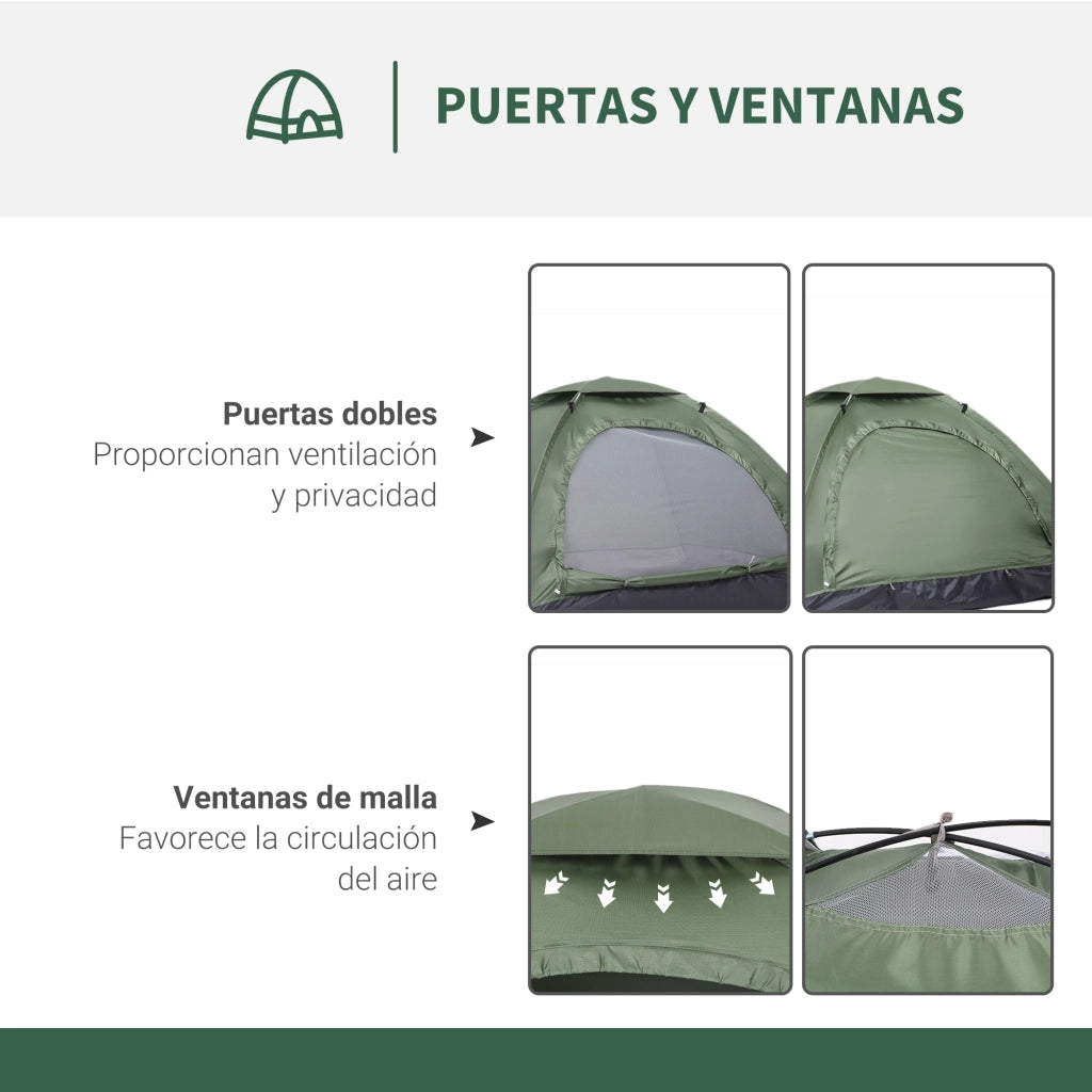 Tenda da campeggio pieghevole con 2 finestre a rete e borsa di trasporto ¨C Minimal ¨C 206x152x110 cm verde