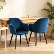 Sedia da pranzo Set da 2 con Braccioli e Schienale Ergonomico, in Velluto Nero e Blu