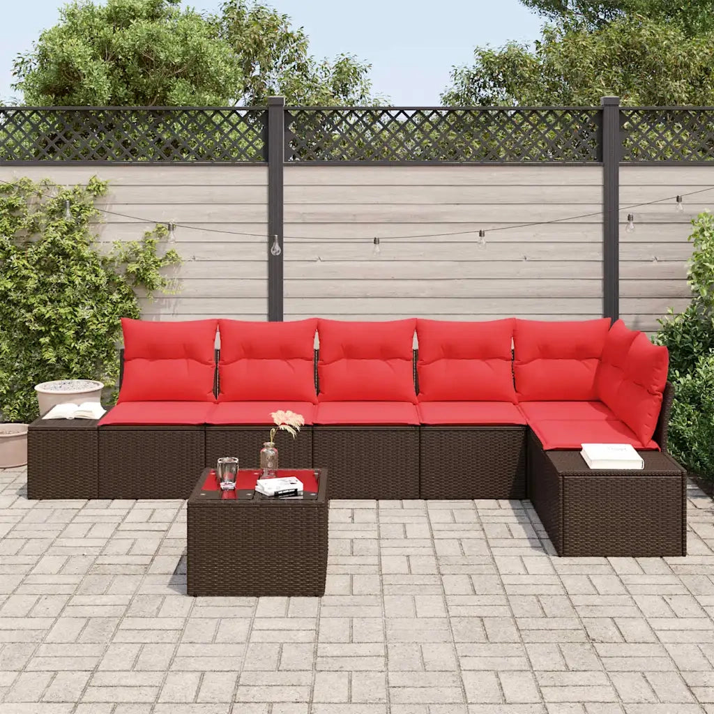 Set Divano da Giardino con cuscino 7 pcs Marrone polyrattan 3347094