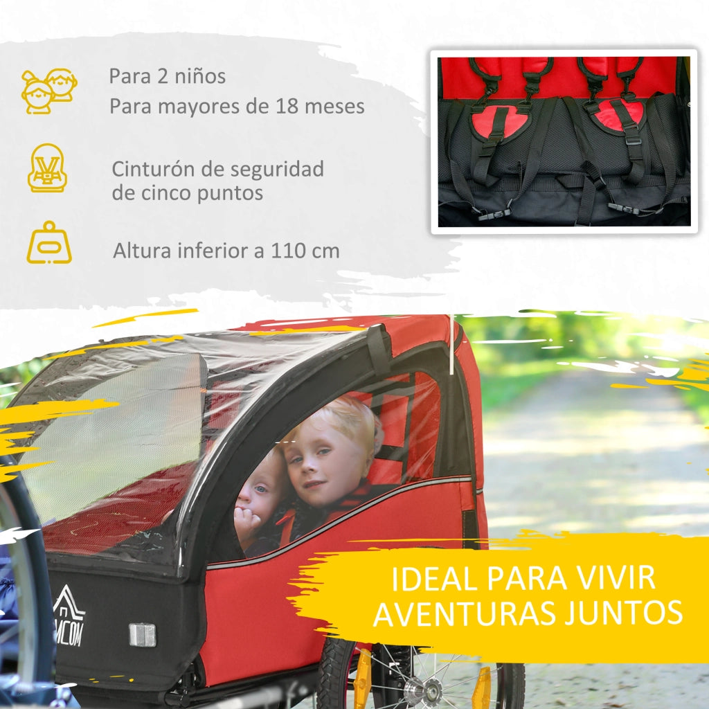 Carrello per Biciclette Bambini con Sicurezza ¨C zephmum ¨C Rosso 140x88x90 cm