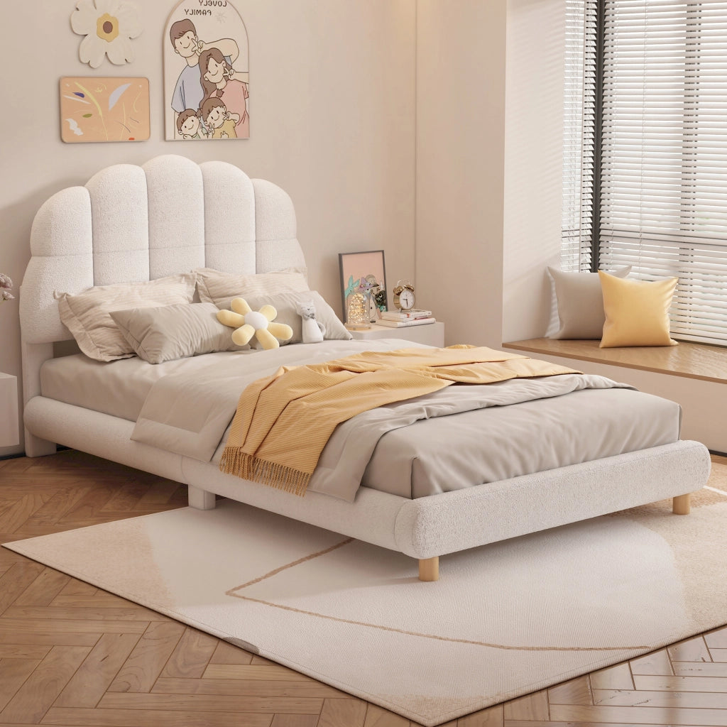 Letto per bambini 90x200 - Xylo - Bianco in velluto senza materasso