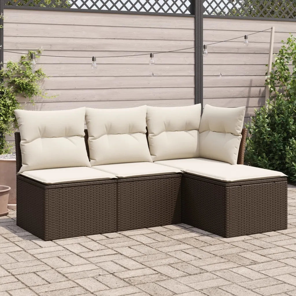 Set Divano da Giardino 4 pz | Set Salotto da Giardino con Cuscini Marrone in Polyrattan