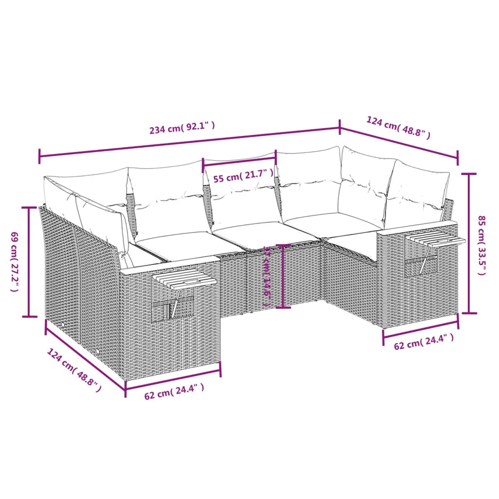 Set Divano da Giardino 6 pz con Cuscini Nero in Polyrattan 3227100