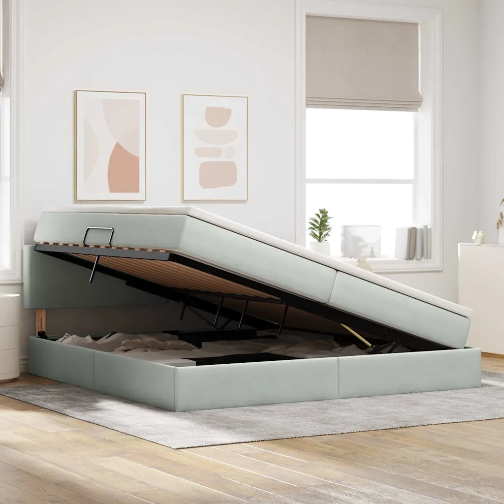 Letto con contenitore e LED Grigio chiaro 200 x 200 cm Velluto 3371355
