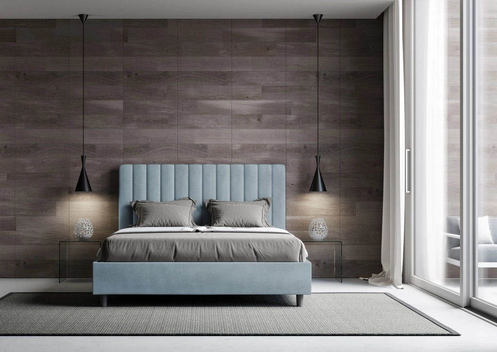 BS COM Letto una piazza e mezza con rete imbottito 130x200 microfibra azzurro