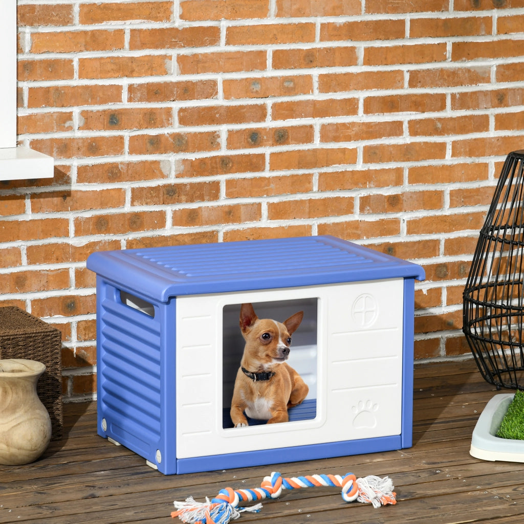 Cuccia per Cani da Esterno in Plastica ¨C Minimal ¨C Blu e Bianco 60x42x40 cm