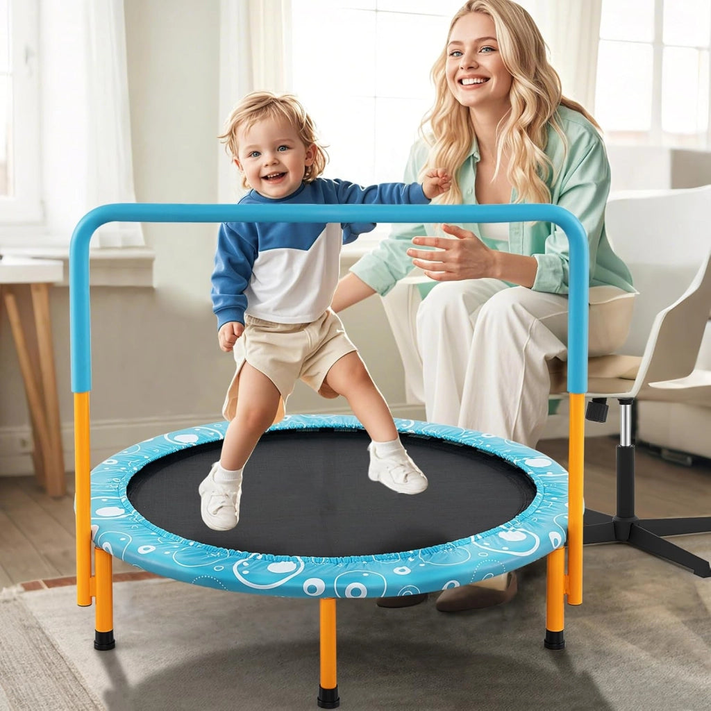Trampolino Elastico per Bambini, Tappeto Elastico Pieghevole per Bambini con Copertura, Cuscinetti Antiscivolo e Maniglia, Ideale per Interno ed Esterno, Carico Massimo 150 kg