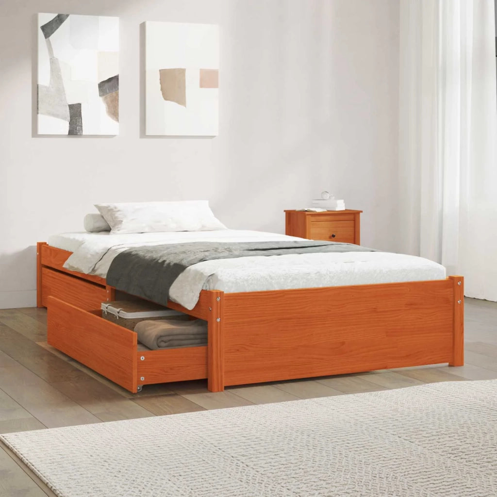 Letto singolo | Letto per adulti | Struttura del letto 3 pcs Marrone cerato Legno di pino