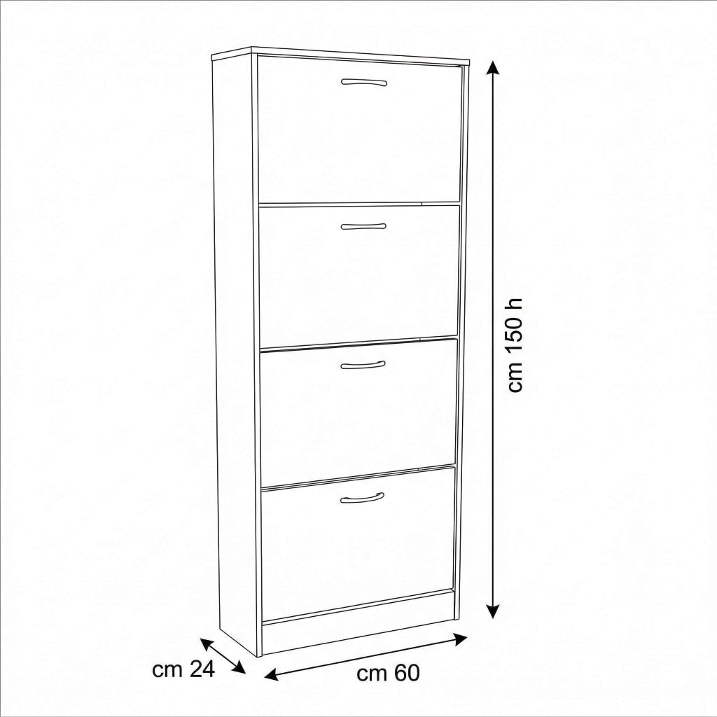 Scarpiera Salvaspazio 4 Ante a Ribalta 60x24x150h cm Legno Rovere Grigio - Mobile Ingresso LOLA