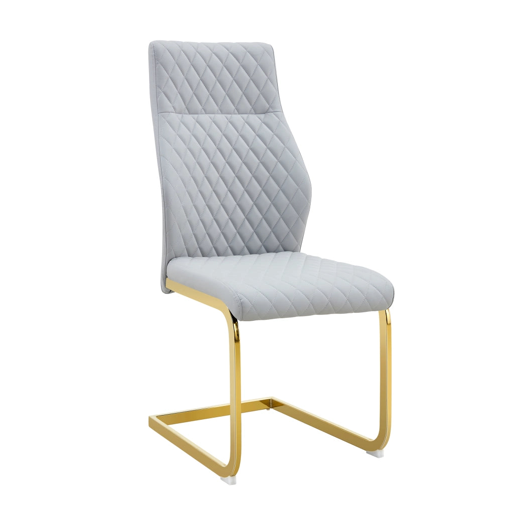 Set tavolo e sedie con 1 tavolo rotondo e 2 sedie con schienale inclinato in vetro; metallo oro e PU grigio chiaro