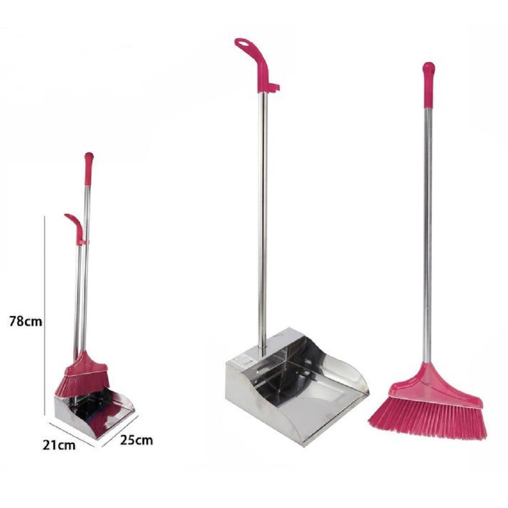 Trade Shop - Paletta In Acciaio 78 X 21 X 25 Cm + Scopa Pulizia Casa Ufficio Gancio 69550 -