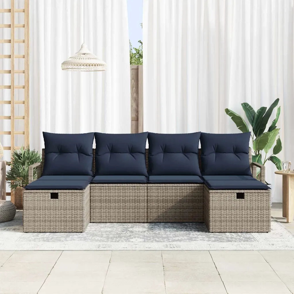 Set di divani con cuscino 6 pcs Grigio e Blu Navy polyrattan 3359224