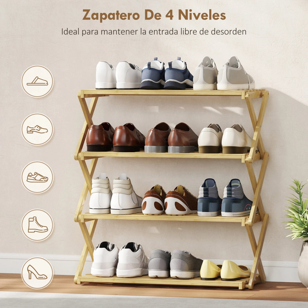 Scarpiera verticale pieghevole in bambu' ¨C Zephmum ¨C 4 livelli