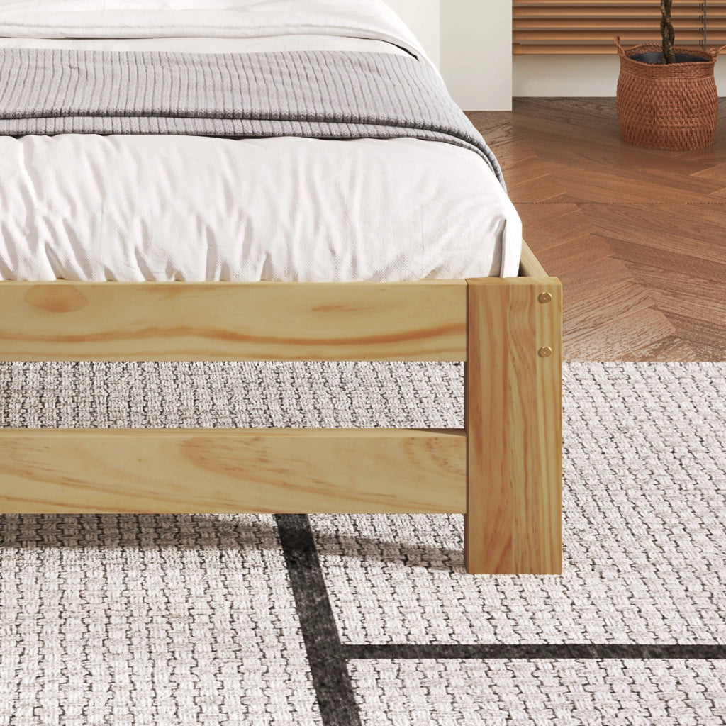 Letto singolo in legno massello - Zephmum - 90x200 cm - Natur - Con testiera e rete a doghe