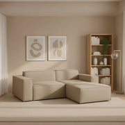 Divano fisso Amuleto, Divano componibile a 2 posti con penisola destra, Made in Italy, Sofà\  moderno in tessuto, Cm 220x170h70, Beige