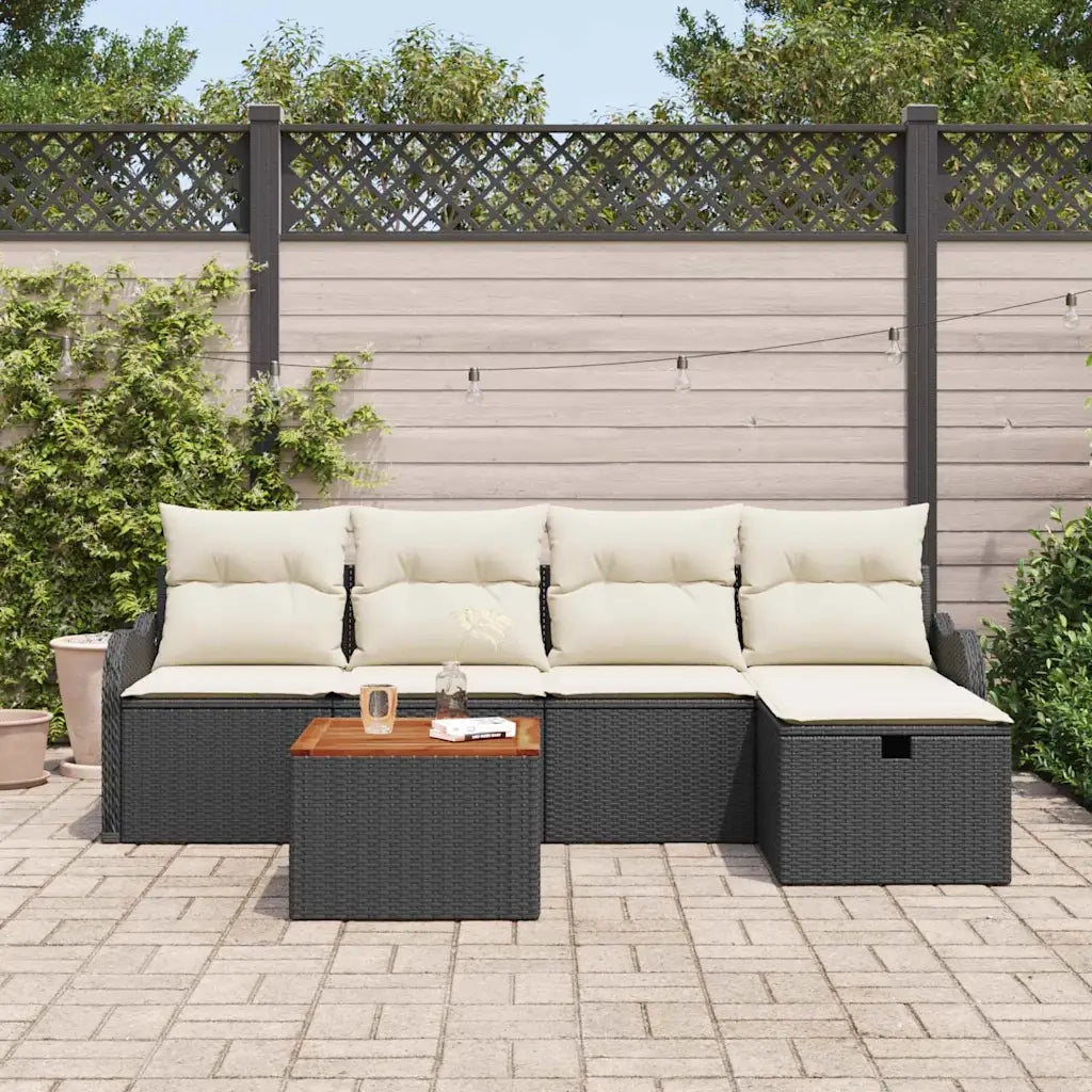 Set Divano da Giardino con cuscino 6 pcs Nero polyrattan