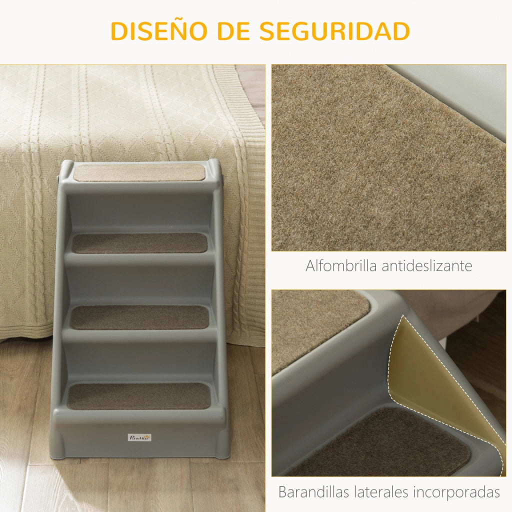Scalino per Letti Cani Gatti Portatile con Tappetino Antiscivolo ¨C Minimal ¨C Grigio 62x38x49,5 cm
