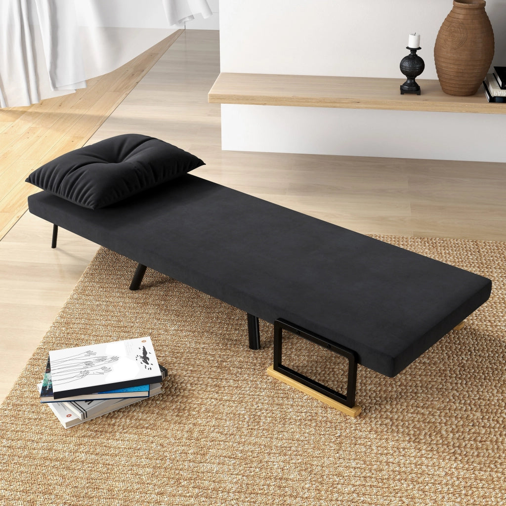 Divano letto singolo imbottito ¨C zephmum ¨C nero, velluto, legno