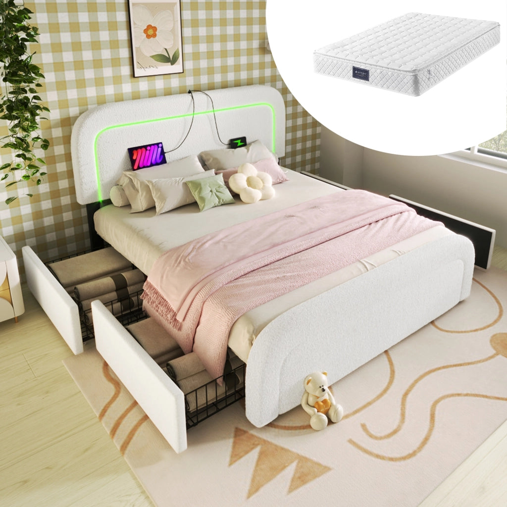 letto imbottito sherpa bianco 140x200 cm