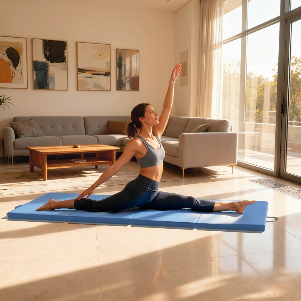 Tappetino da Ginnastica Pieghevole 180x80x5 cm Materassino Fitness Spesso 5 cm e Antiscivolo in Schiuma EPE Azzurro