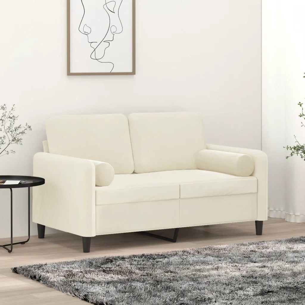 Divano a 2 Posti con Cuscini-Sofa 2 Posti con Cuscini Crema 120 cm in Velluto 550151