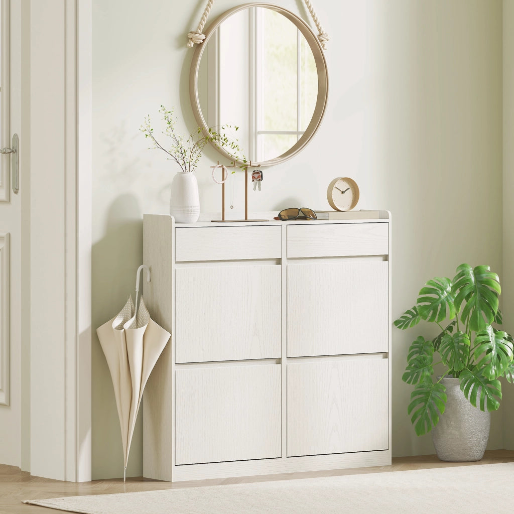 Scarpiera con Cassetti a Ribalta e Scorrevoli ¨C Minimal ¨C Bianco 98x19.2x95.3 cm