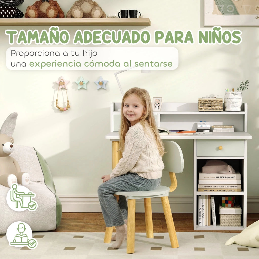 Scrivania per bambini con sedia ¨C zephmum ¨C verde chiaro e bianco 90x50x75