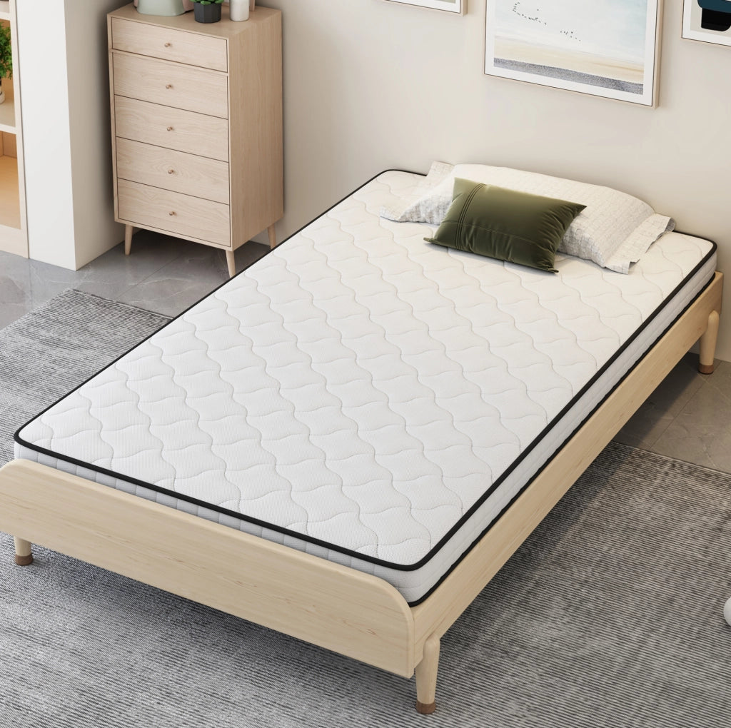 Materasso a molle 90x190 cm; spessore 10 cm; bianco; con design ergonomico e consegna arrotolata