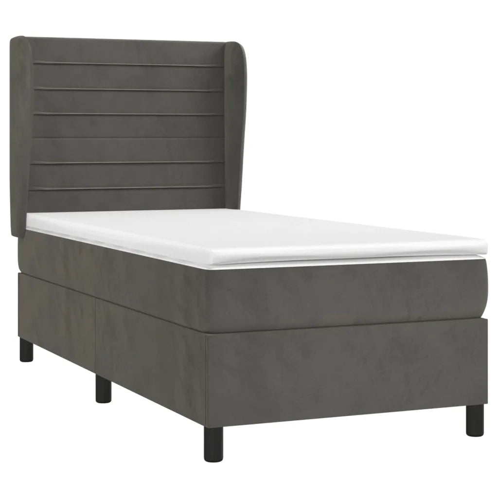 Letto singolo | Letto per adulti | Giroletto a Molle con Materasso Grigio Scuro 80x200 cm Velluto