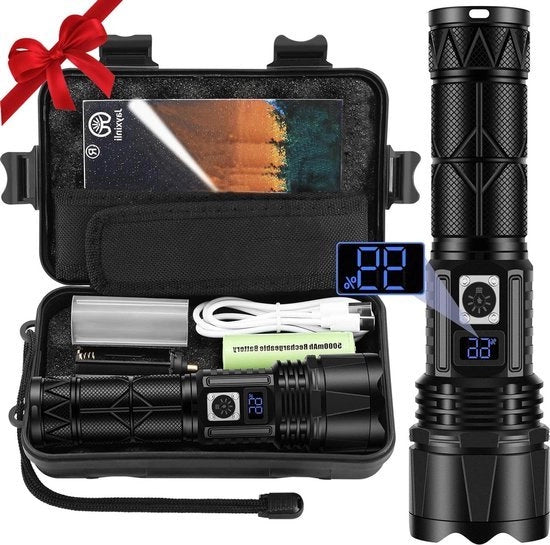 Lanterna LED portatile da 30.000 lumen - indicatore di potenza LCD - 5 modalità di illuminazione - lanterna tattica per campeggiatori e escursionisti con batteria 26650