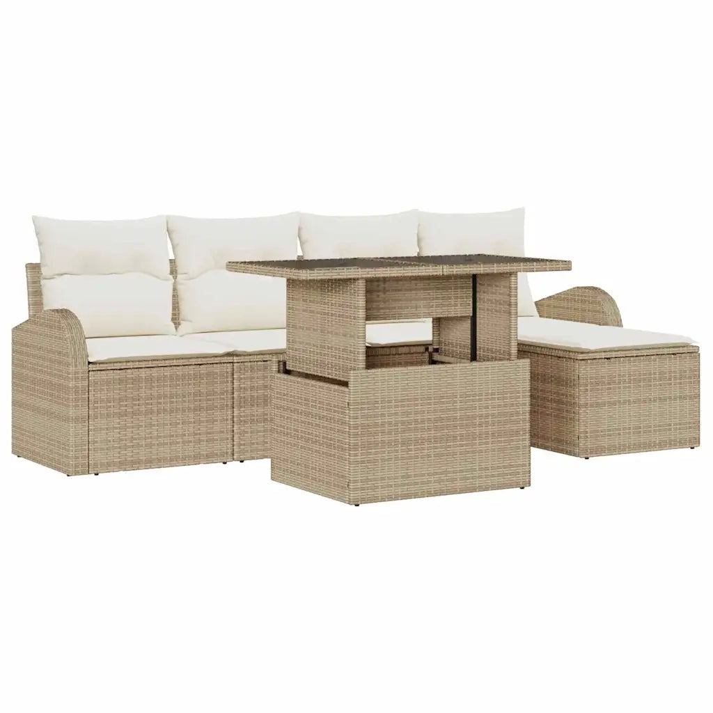 Set Divano da Giardino con cuscino 6 pcs Beige Poly Rattan