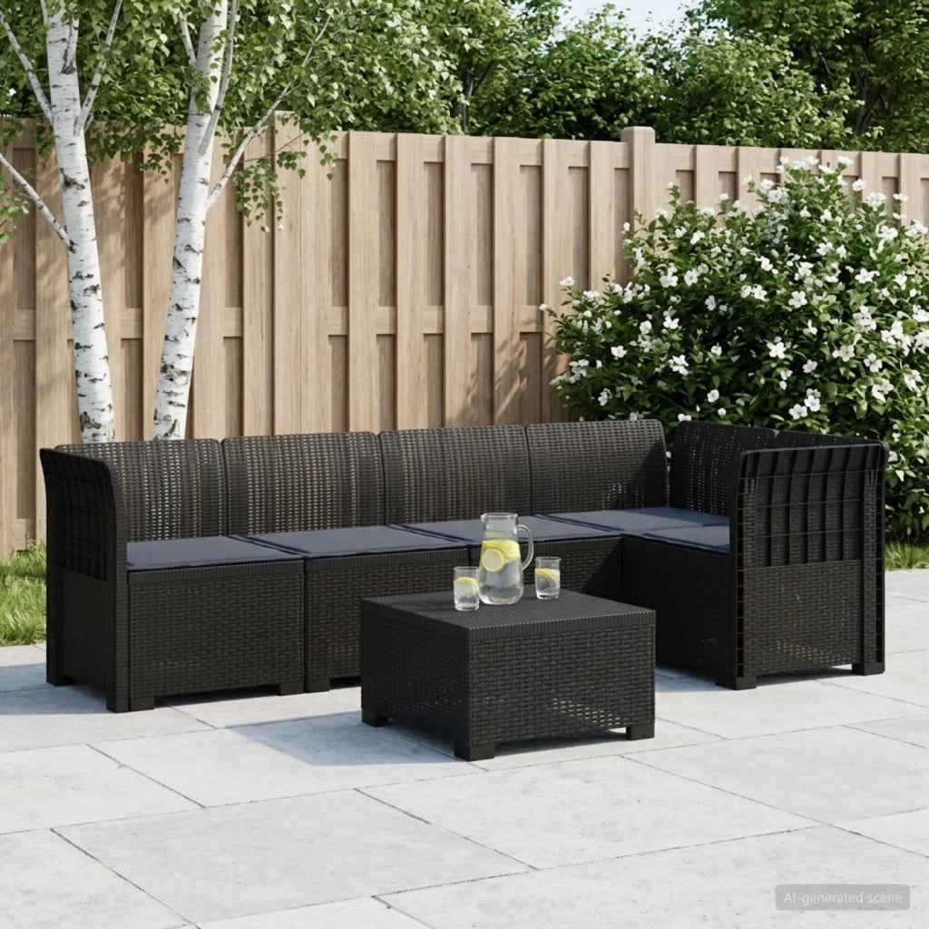Divano da Giardino 5 Posti con Cuscini Stile Rattan PP 3444037