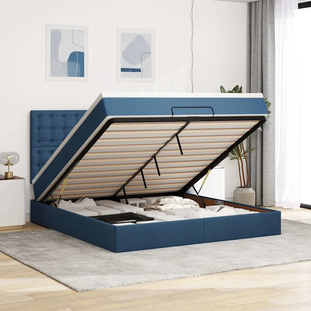 Struttura Letto Pouf con Materasso Blu 180x200cm in Tessuto 3313347