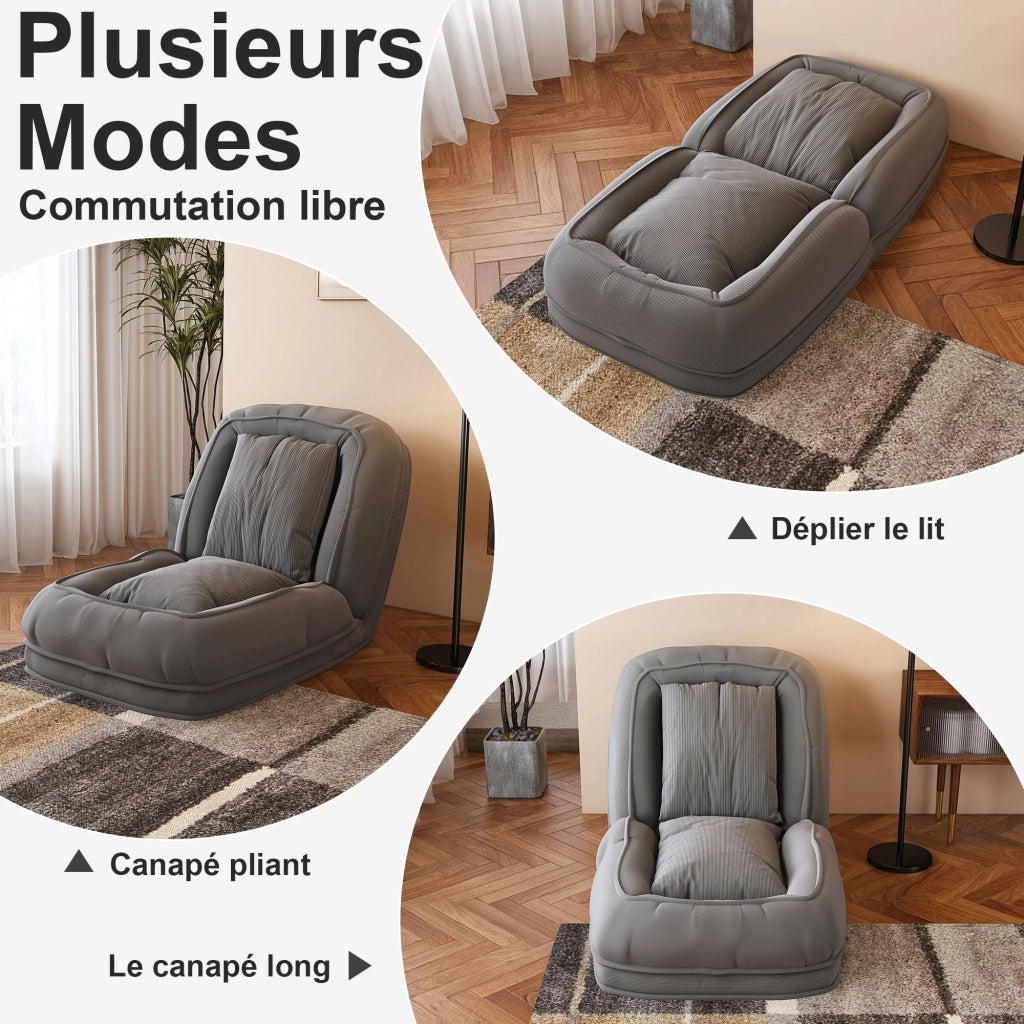 Divano letto pieghevole ergonomico con schienale regolabile a 5 posizioni in tessuto grigio