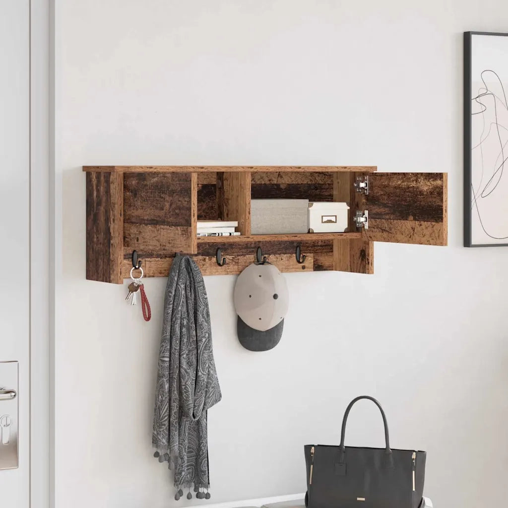 Appendiabiti a muro con porta Legno vecchio 80 x 20 x 30 cm 874345