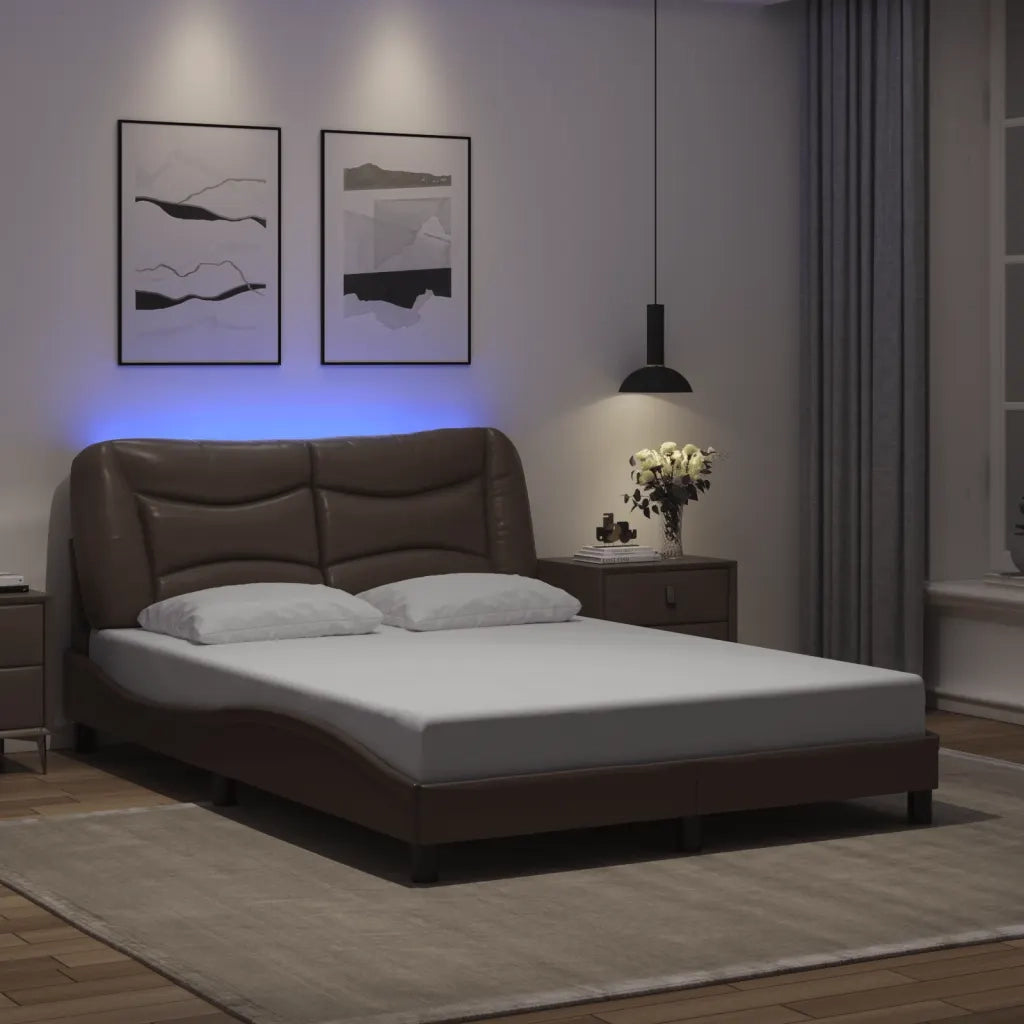Giroletto con LED senza Materasso-Struttura Letto Hvar Marrone 140x190 cm