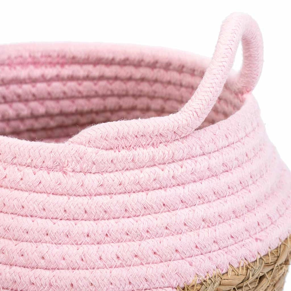 Cesto in fibra naturale e cotone rosa d18x13/16,5h