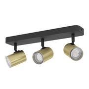 Spot Moderno Consuma 1 Acciaio Nero Ottone 3 Luci Gu10 Ip44