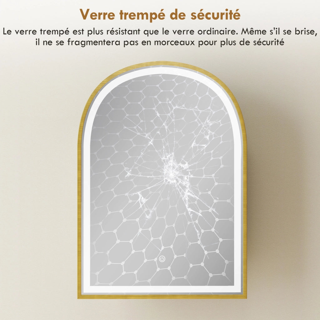 Armadietto a specchio LED bagno ¨C Xylo ¨C Porta ad arco anti-appannamento dorato 50x70cm
