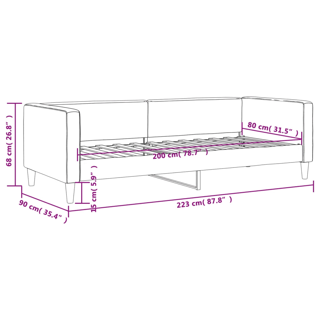 Letto singolo | Letto per adulti | Letto da Giorno Tortora 80x200 cm in Tessuto
