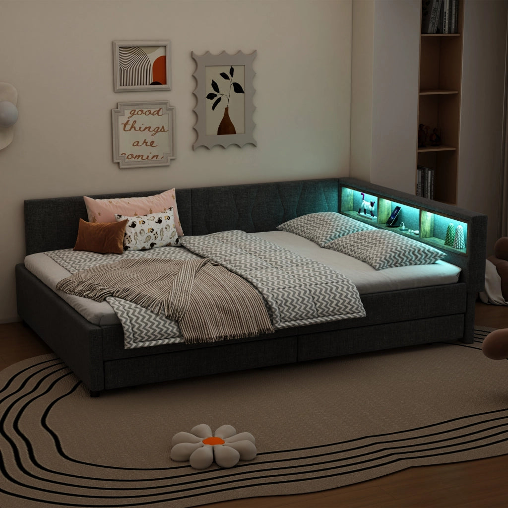 Letto giorno funzione divano letto lino grigio 140x200 cm