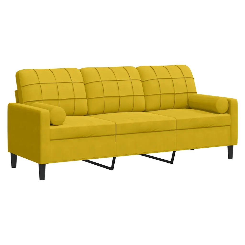 Divano a 3 Posti con Cuscini Giallo 180 cm in Velluto 3278235